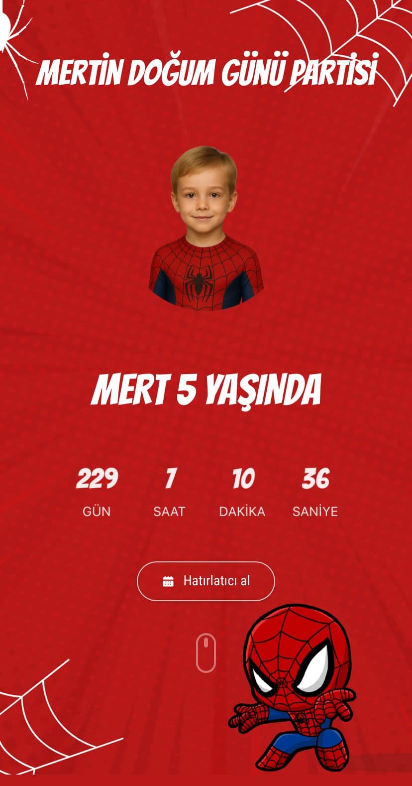 Spiderman Doğum Günü dijital davetiye şablonu