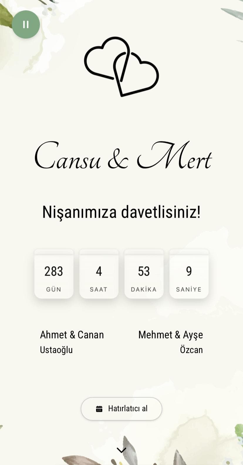 Soft Yeşil Tema dijital davetiye şablonu