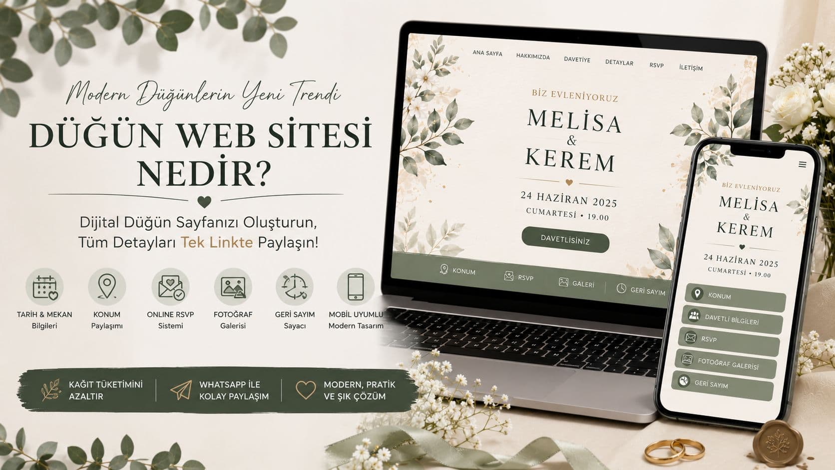 Düğün web sitesi ve dijital düğün sayfası rehberi