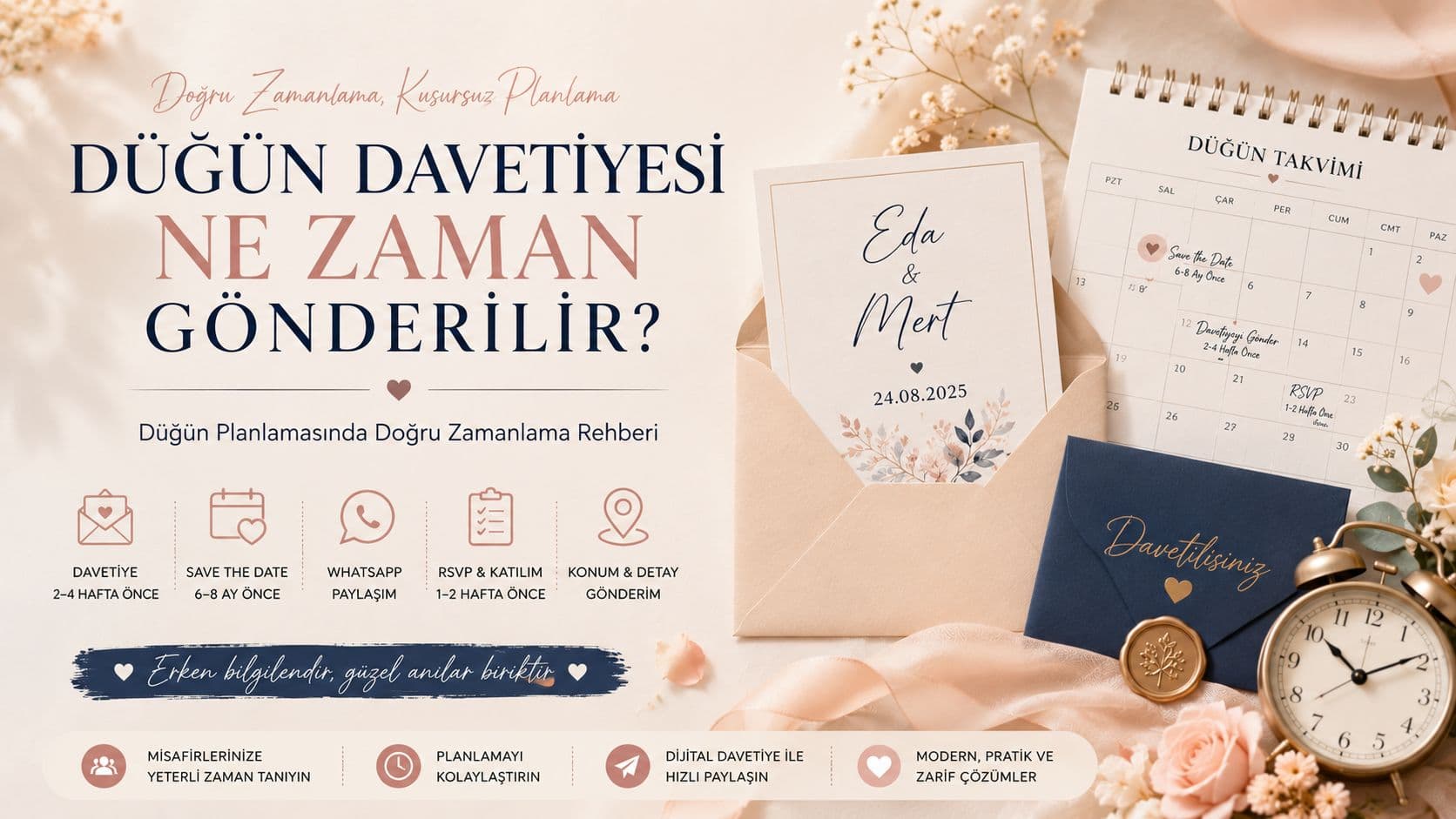 Düğün davetiyesi gönderim zamanı ve dijital davetiye planlama rehberi