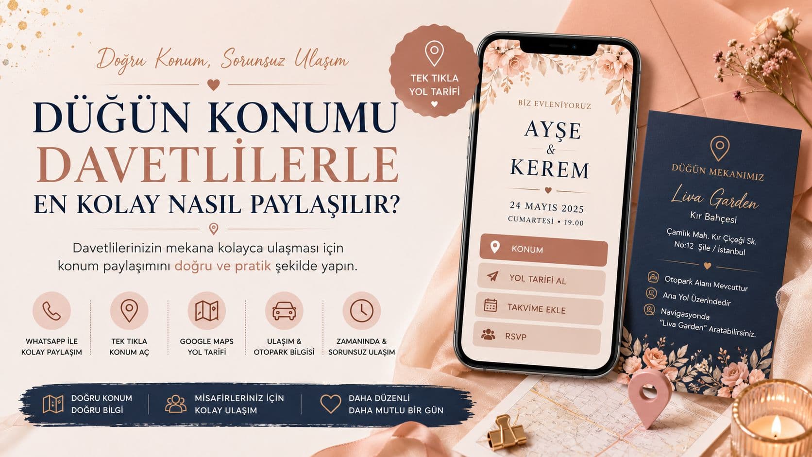 Düğün konumu paylaşımı ve dijital davetiye konum rehberi