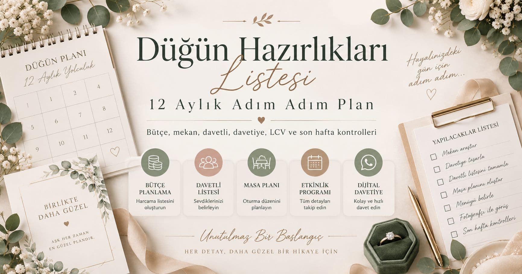 Düğün hazırlıkları listesi ve 12 aylık planlama takvimi