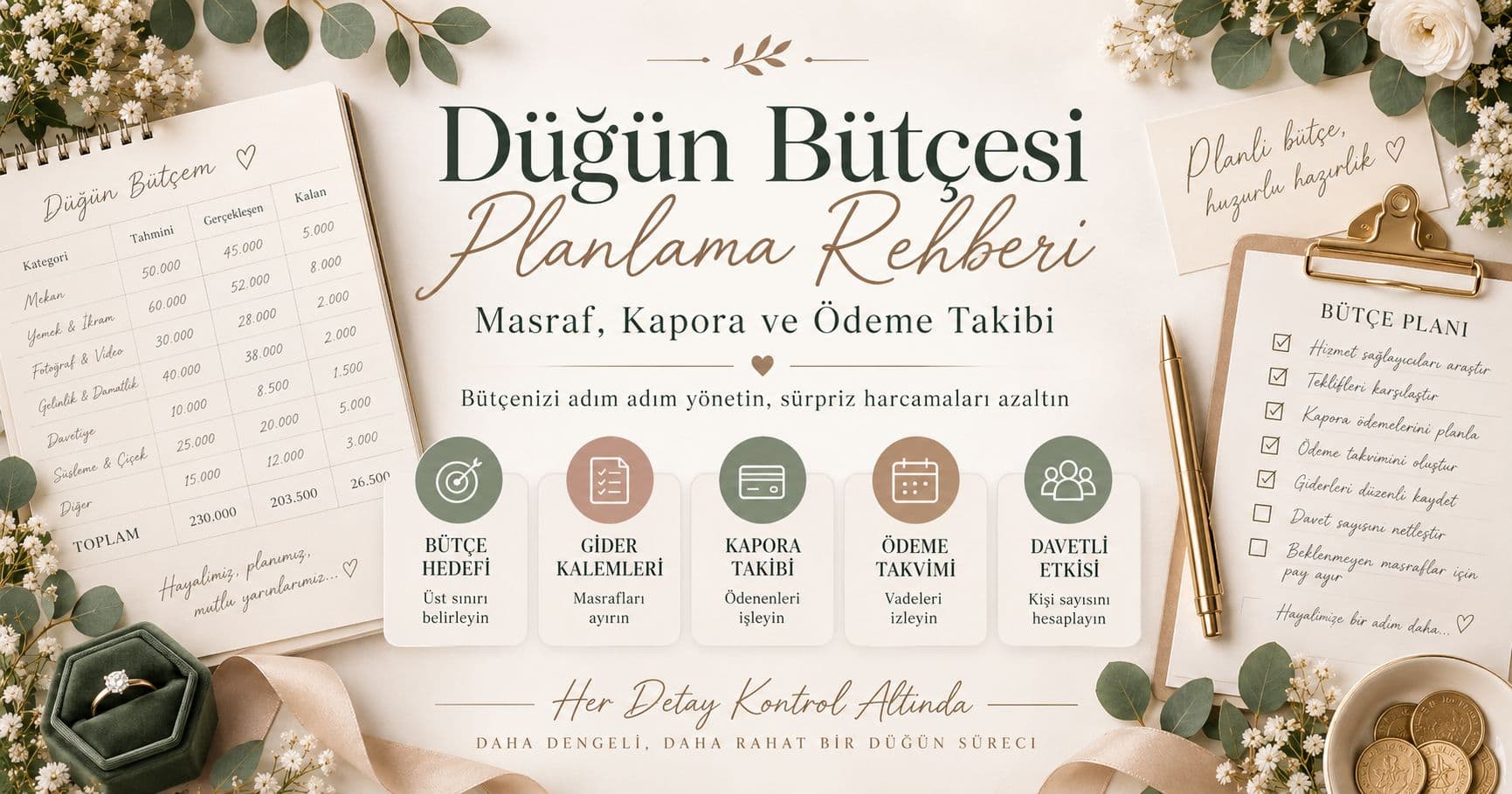 Düğün bütçesi masraf kapora ve ödeme planlama rehberi